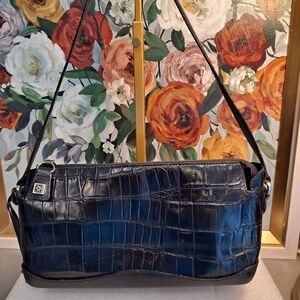 Brighton Vintage Black Leather Croc-Embossed Mini Shoulder Bag